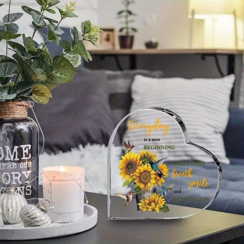 Mom/Bestie Gift: Sunflower Acrylic Plaque (Heart) – Christian Flower Bird Sign – Motivational Home/Table Decor.