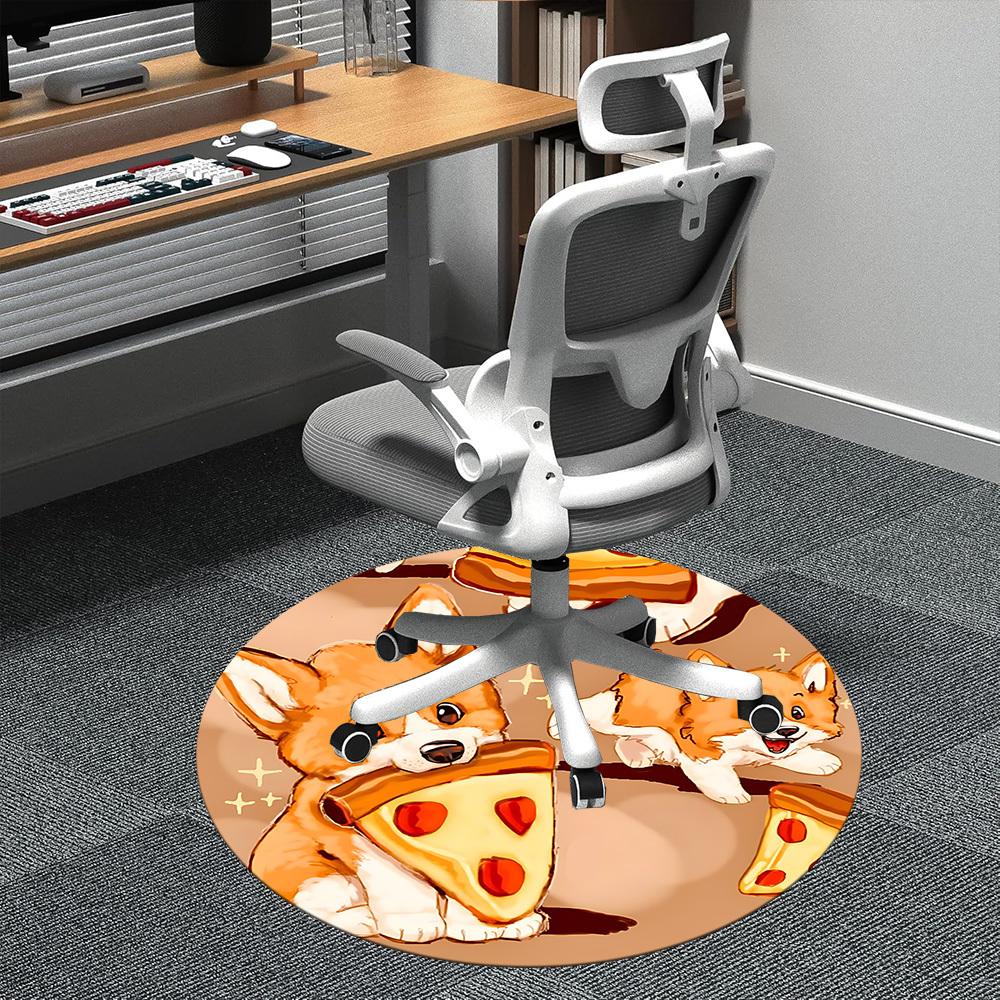 1PC Pizza Puppies Office Round Area Rug, Mat Suitable ForOffice, Under Office Chairs Bedroom Living Room Home Decor, Room Deco