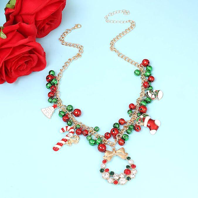 European and American Christmas Wreath Diamond Pendant Necklace with Tree, Snowman, and Bell Design
