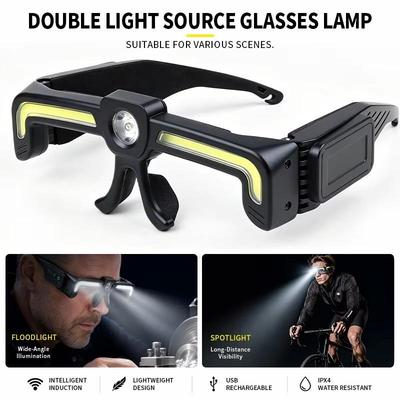 Induction LED Glasses Headlight Hands Free Type C Rechargeable Waterproof Work Light for Car Repair Night Running