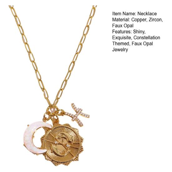 12 Constellations Pendant Necklace Faux Opal Moon Charm Necklace Constellation Symbol Jewelry Birthday Gift