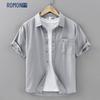 ROMON Men's Solid Color Pure Cotton Short Sleeve Shirt
