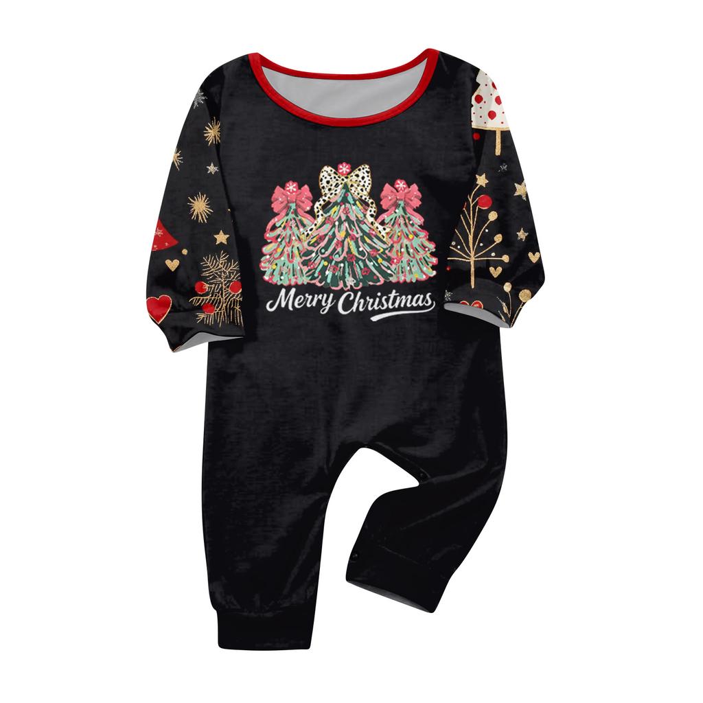 Christmas Family Matching Pajama Set Long Sleeve Neck Loungewear for Parents and Kids