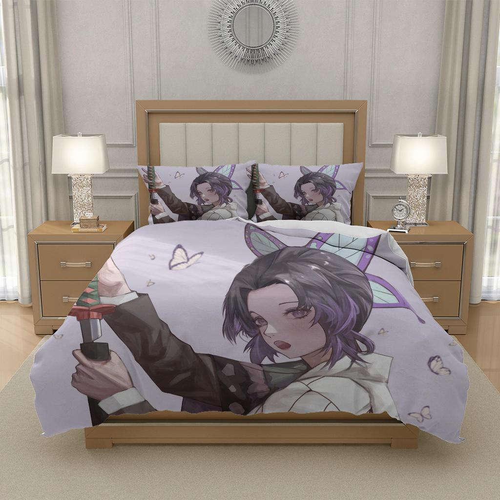 N-Nezuko K-Kamado D-Demon S-Slayer Anime Duvet Cover and Pillowcase Set Breathable Polyester Boys Girls Room Decor US EU UK AU DE Standard Sizes