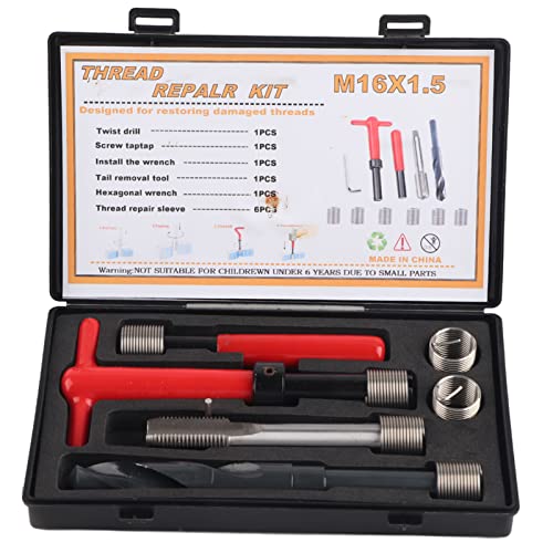 Helicoil M16X1.5 Oversized Tread Plug Kit, Stainless Steel, 11-Piece Thread Repair Kit, Stainless Steel Twist Drill Wrench, Tap Insertion Tool, M16X1.