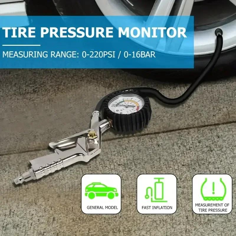 Tire Pressure Gauge Gun - Durable Inflator Pump Tool for Car Motorcycle SUV Air Compressor Repair