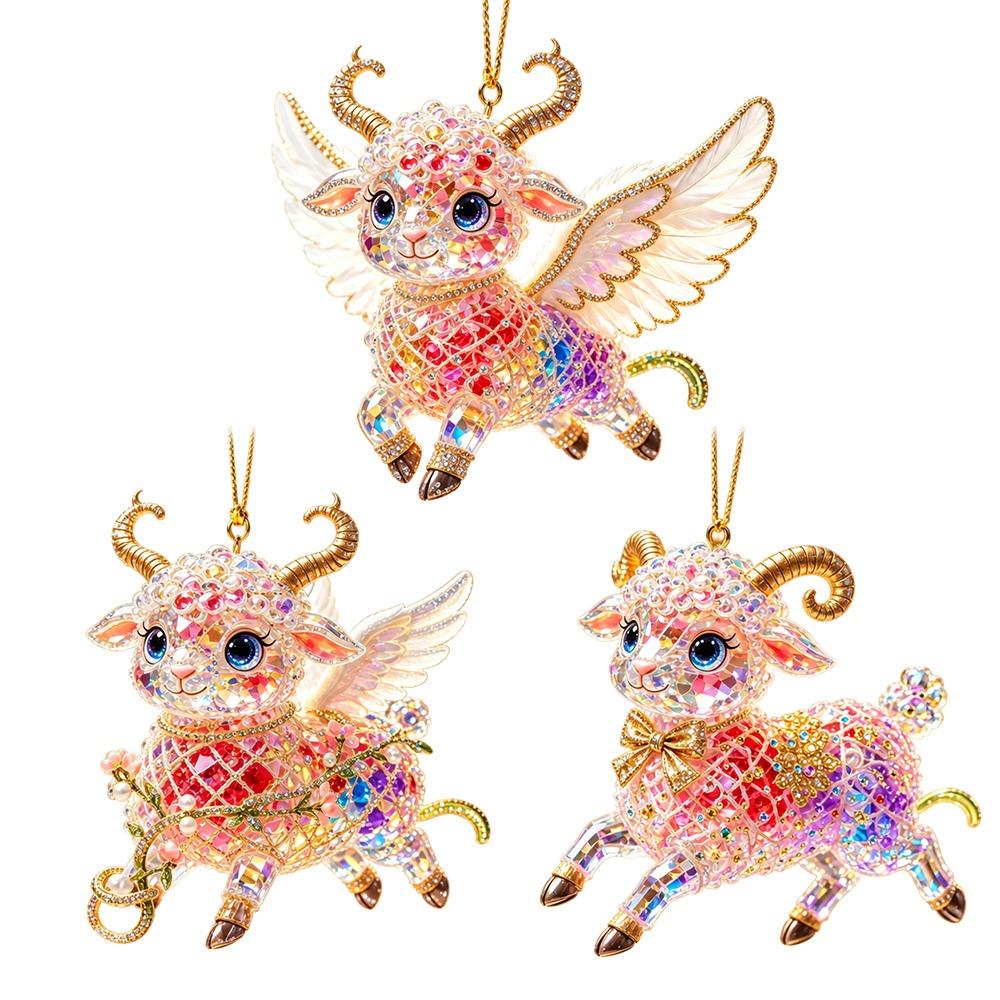 Shining Goat Pendant 2D Flat Animal Hanging Decoration New Christmas Tree Ornament  Bag Charms
