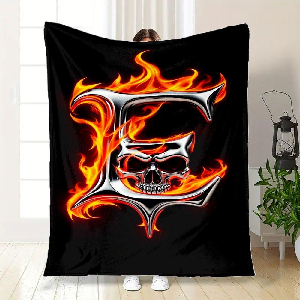 Flaming Skull Metal Wall Art DecorBlanket Flannel Throw Blanket for Sofa, Bed, Travel, Camping, Office