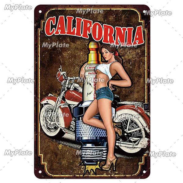 Motorcycle Garage Metal Sign Vintage Plaque Tin Sign Plate Wall Decor For Bar Man Cave Sign Pinup Girl Poster