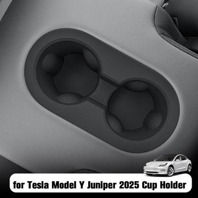 För Tesla Model Y Juniper 2025 Mittkonsol Mugghållare Insats Halkfri Skyddsmatta Mitt Bakre Säteskonsol Mugghållare Armstöd W4A9
