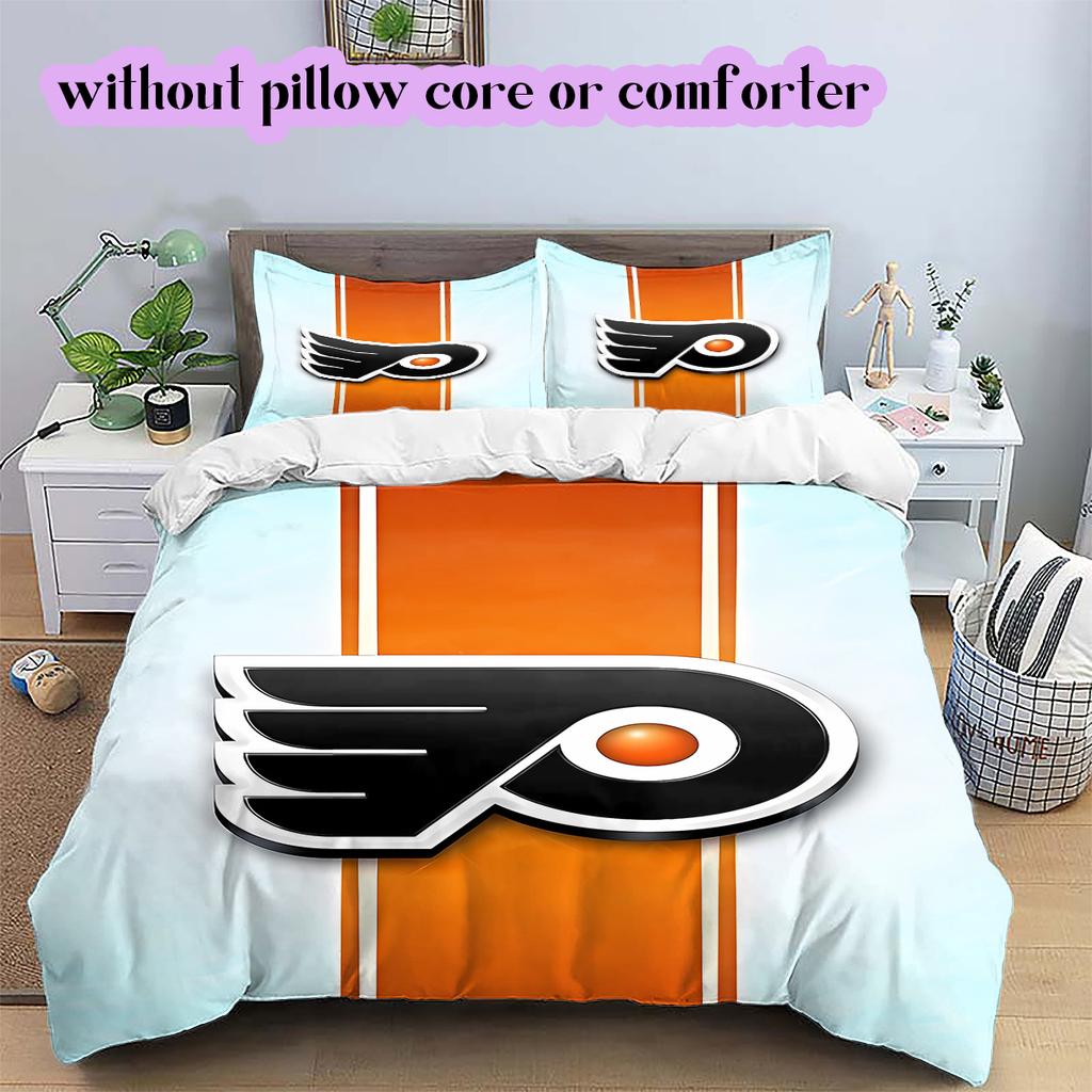 Ice Hockey Logo Pattern Bedding Quilt Set Quilt Cover Pillowcase Home Decoration Birthday Gift (1*duvet cover+ 2*pillowcase, without core)
