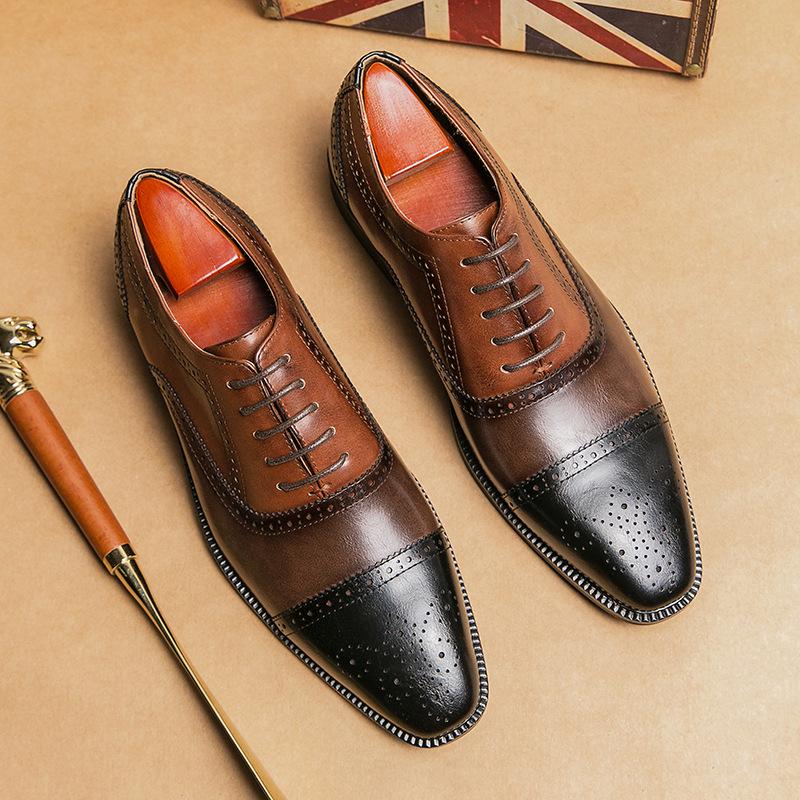 Trendy Men's Spliced Leather Oxford Shoes - Fashionable European & American Style, Large Size Available