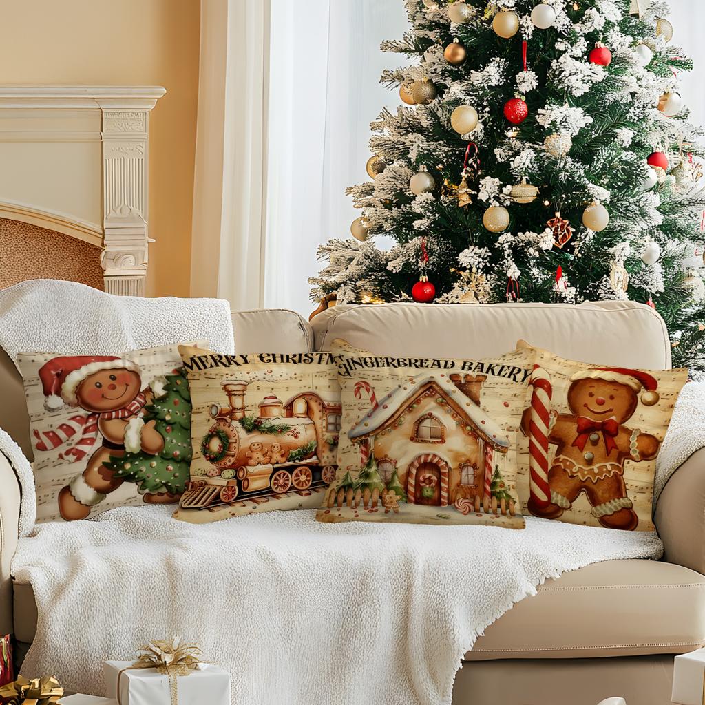 Christmas Gingerbread Man Pillowcase Printed Polyester 40/45/50cm Throw Pillowcover Decor Sofa Cushion Pillowslip Home Decor