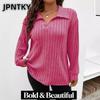 JPNTKY Women's Fashion Casual Solid Color Print Long Sleeve V Neck Blouses & Shirts