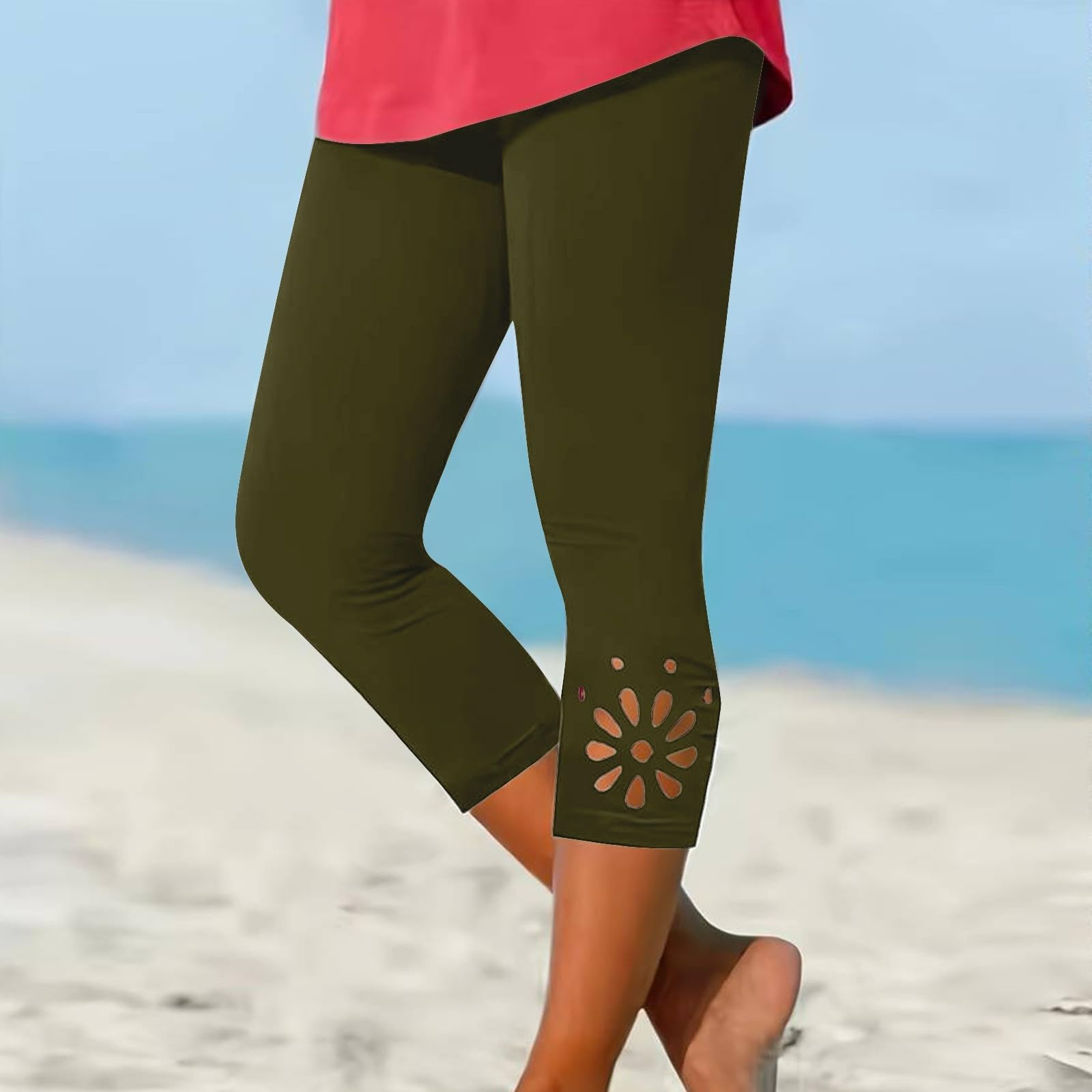 Women s Casual -Color Slim Base Cut-out Cropped Pants XXL