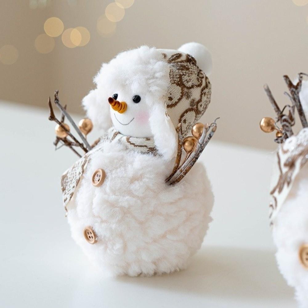 Cartoon Plush Snowman Doll Round Hat Snowman Statue Christmas Snowman Ornaments  Christmas Table