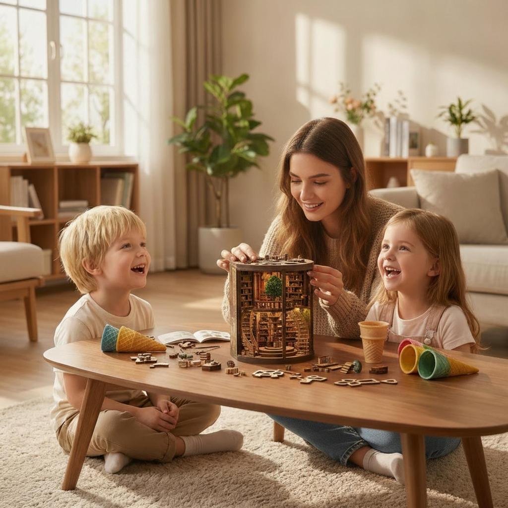 Bibliotheks-Vignette mit Licht DIY Holzbausatz Beleuchtete Miniatur für Bastler, Erwachsene,