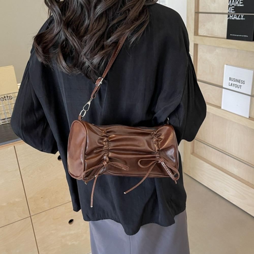 Balletcore Bow Handbag Korean Style PU Leather Underarm Bag Simple Bow Tie Shoulder Bag Girls