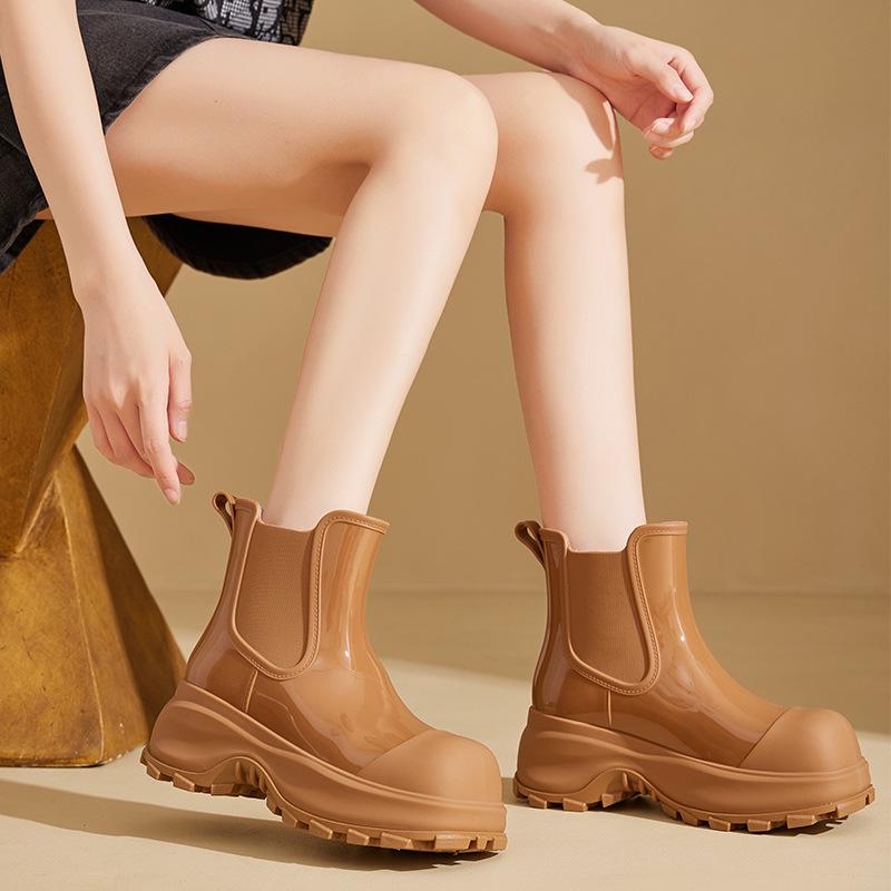 Women's Fashion Martin Rain Boots: Non-Slip, Thick Sole, Mid-Low Shaft, Height-Increasing Rubber Shoes