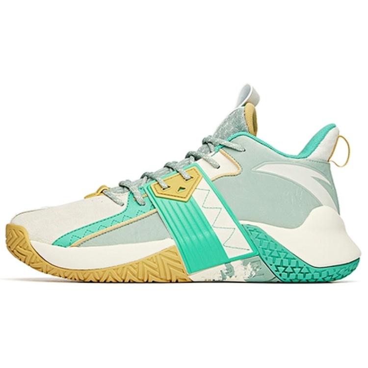 New Anta Cement Busters KT Cushioning Anti Slip And Wear Resistant Low Top Basketball Shoes Men's Green White Yellow 112041610-3