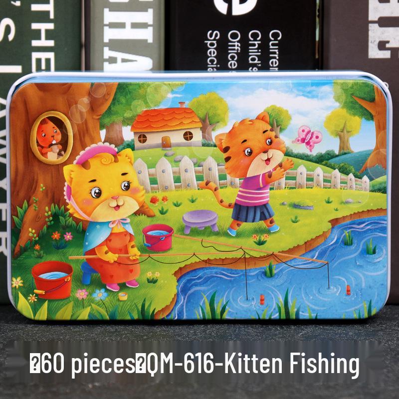60-Piece Cartoon Puzzle Tin Box for Toddlers Aged 3-6 – Early Education and Intellectual Development Toy for Boys and Girls