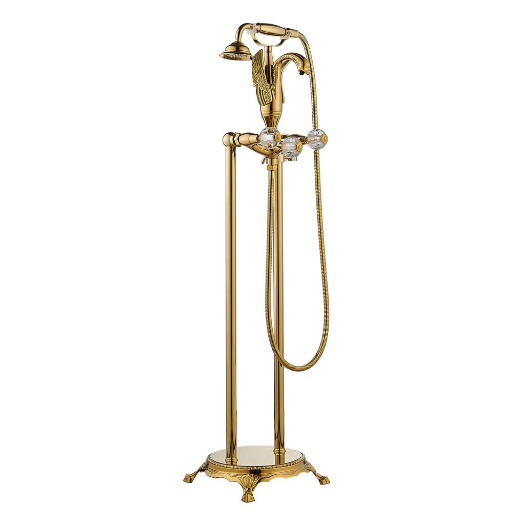 Tuqiu Gold Bathroom Bathtub Faucet Handheld Shower Free Standing Black Oil Brushed Swan BathTub Mixer Taps Floor Mounted