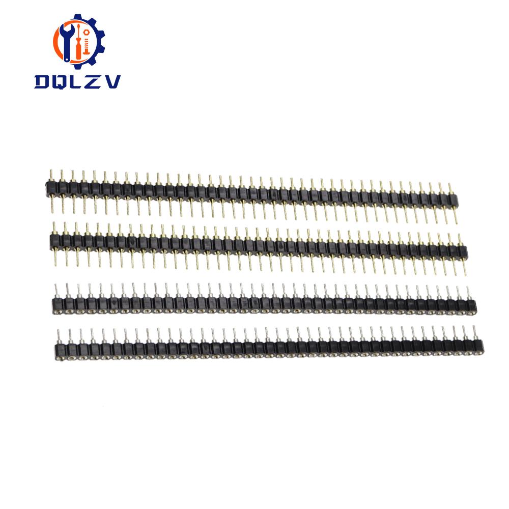 5PCS 1*40Pin 2.54MM Pitch Single Row Female/Male SMD Straight Needle Round Hole Pin Header Copper Foot Gold-Plated