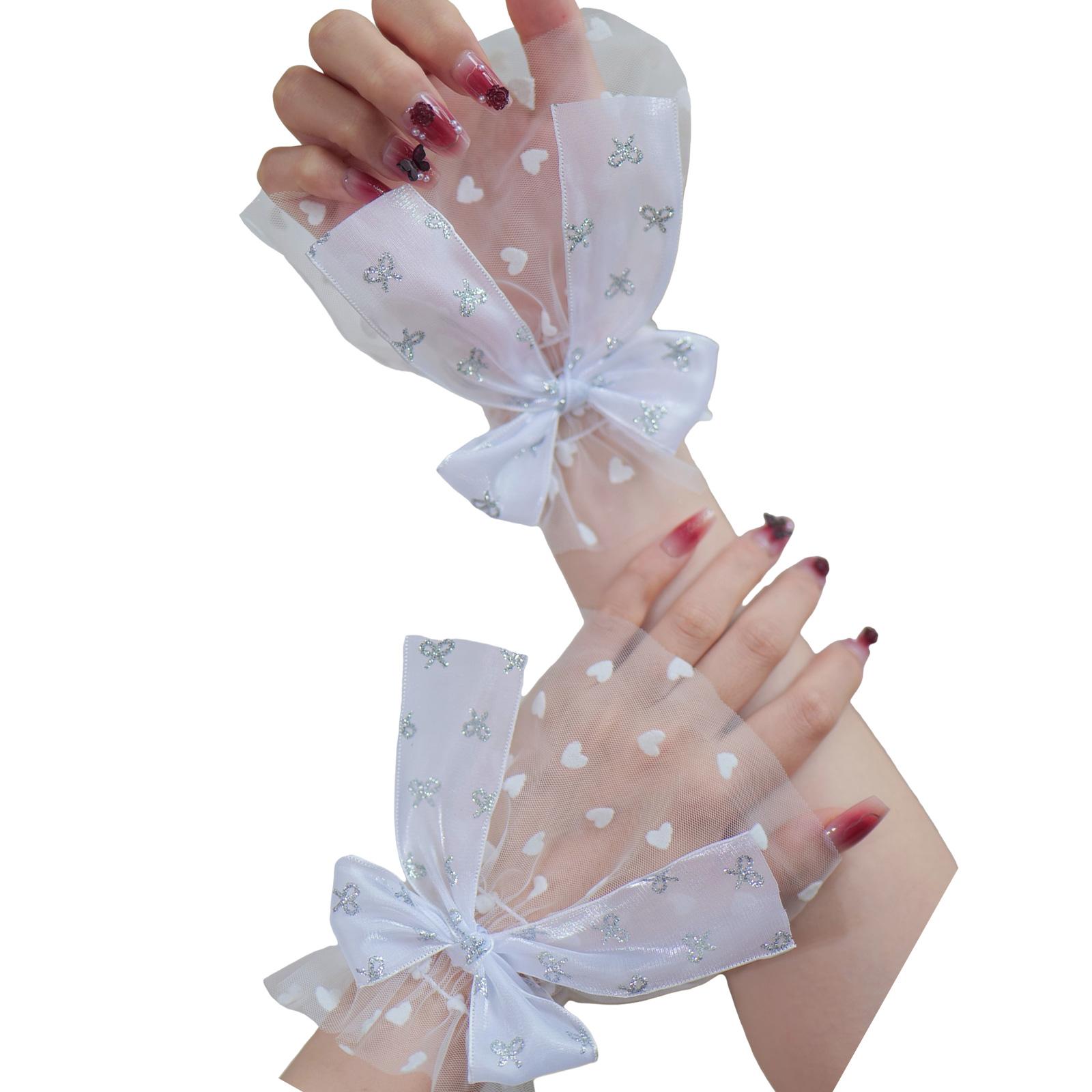 

Серебристый блестящий рукав с бантом для фотосъемки ногтей, элегантный шифоновый аксессуар с эластичной посадкой 3