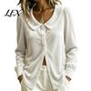Button Down Shirts Fall Winter Women Velvet Shirt, Regular Fit Long Sleeve Autumn Shirt Top, Soft Solid Color Lapel Collar Blouse for Lady Breathable