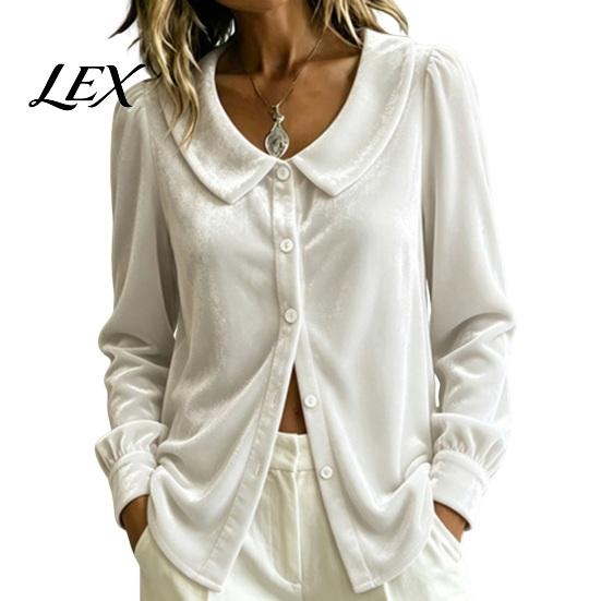 Button Down Shirts Fall Winter Women Velvet Shirt, Regular Fit Long Sleeve Autumn Shirt Top, Soft Solid Color Lapel Collar Blouse for Lady Breathable
