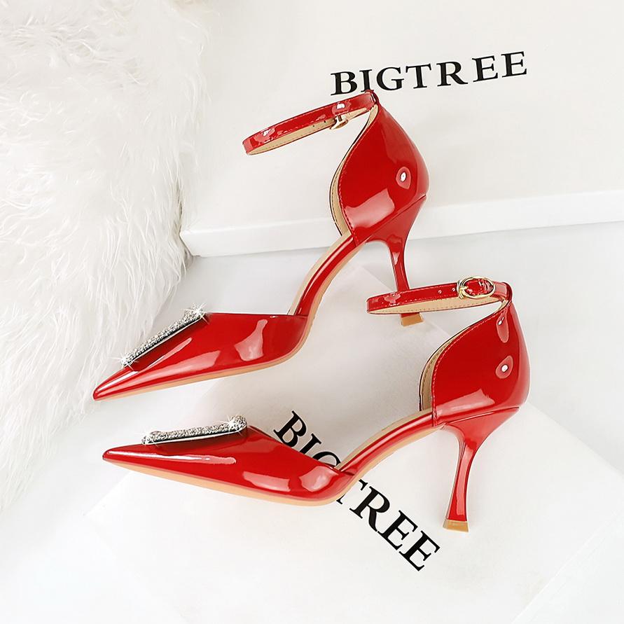 Scarpe da Donna alla Moda con Tacco Alto in Vernice, Décolleté con Strass Metallici, Tacchi a Gatto Svuotati a Punta, Sandali Estivi di Lusso per Feste