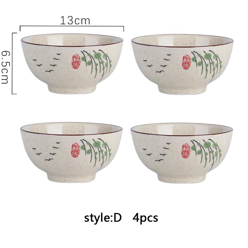 4pcs Ceramic Rice Bowl Set Cereal Soup Dessert Snack Bowl Kitchen Salad Serving Bowl Tableware Microwave Safe Japanese Style 5"