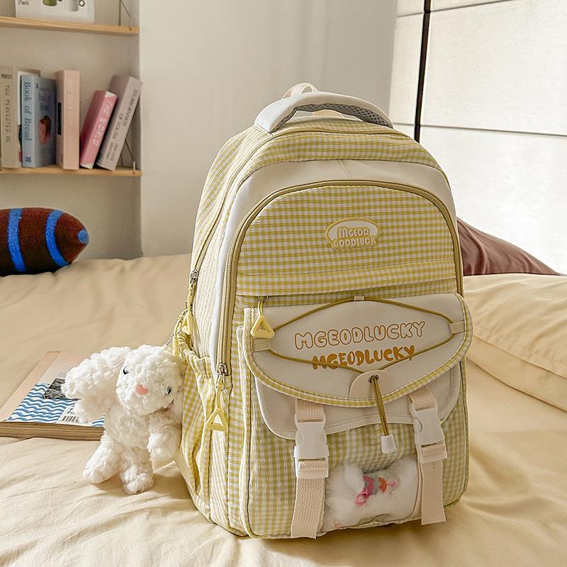 New high-value college style, fresh and sweet plaid backpack, large-capacity backpack for junior high school students