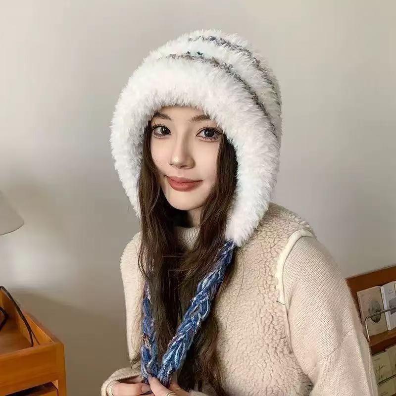 Cartoon cashmere hat, women's autumn and winter thermal straps, knitted ear protector