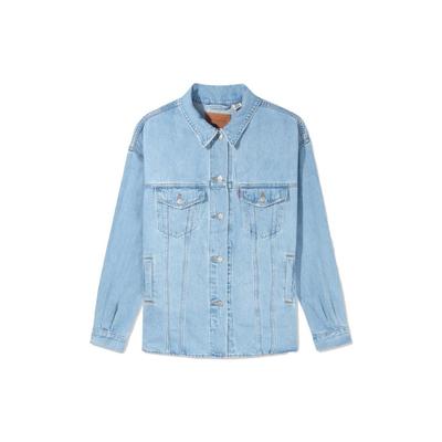 Levis Jednofarebná voľného strihu ležérna džínsová košeľa s dlhým rukávom Dámske košele Svetlomodrá A0811-0001