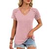 2026 Spring/Summer New Solid Color V-Neck Loose Lace Short-Sleeve T-Shirt for Women