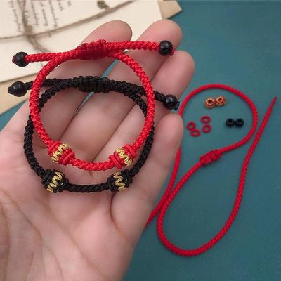 Unisex Red String Bracelet: Semi-Finished Hand-Braided Rope for Beading with Gold or Sterling Silver DIY Accessories.