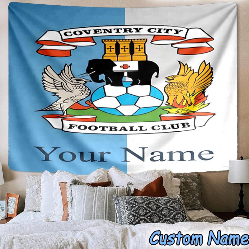 Custom Name Coventry City Crest Design Printed Tapestry, for Bedroom,Livingroom, dormitory, Large Wall Decor, Fabric Decor Fan Birthday Gifts