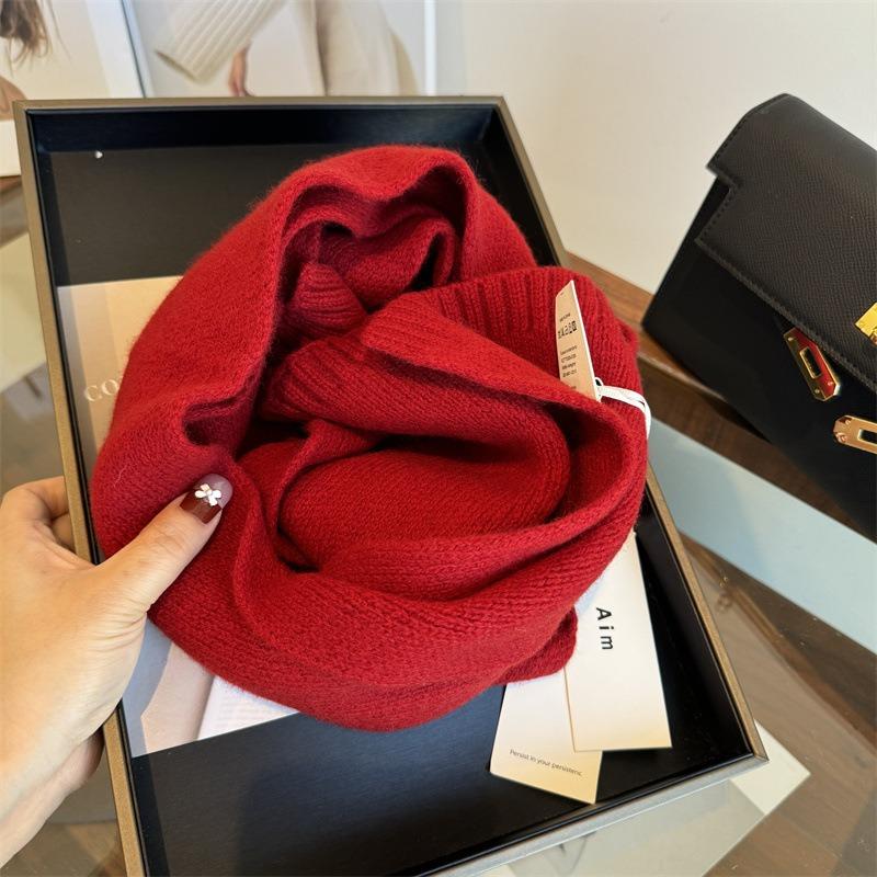 100 Pure Wool Small Scarves for Women's Winter New Ankola Red Warm Knitted Versatile Women's Scarves