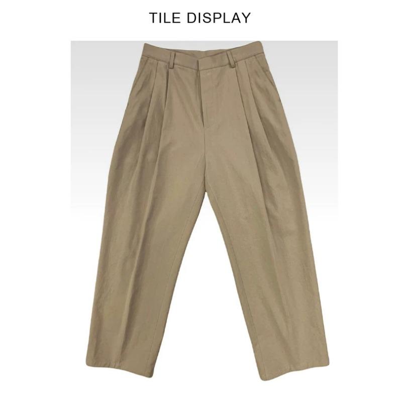 Men Loose Straight Double Pleated Casual Workwear Suit Long Trousers