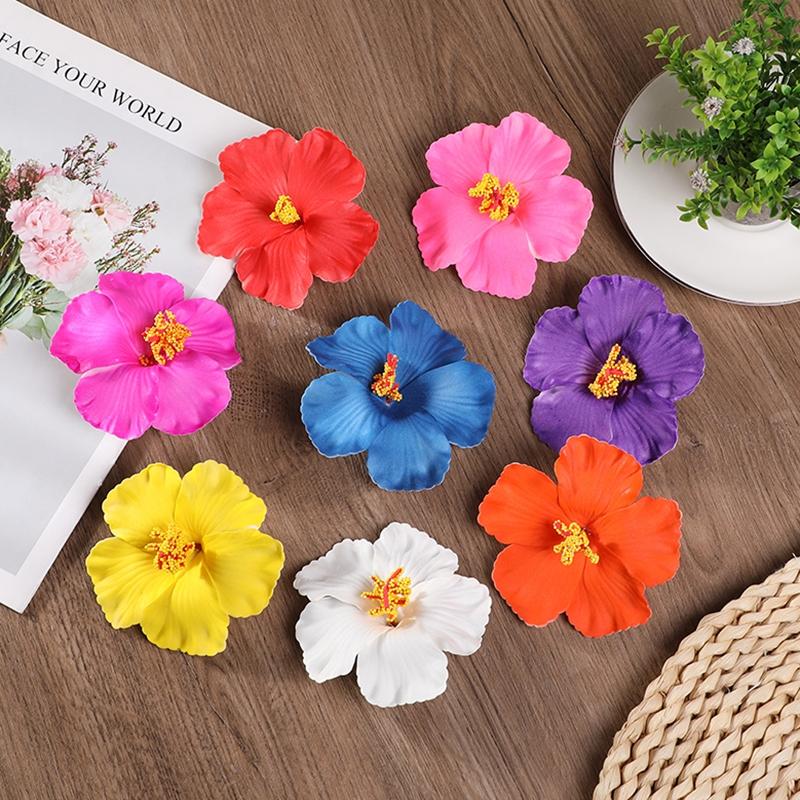 5Pcs 10CM Hawaiian Flower Hair Clip Summer Beach Birthday Party Decoration Wedding Gift Artificial Flower Girls Hair Accessories