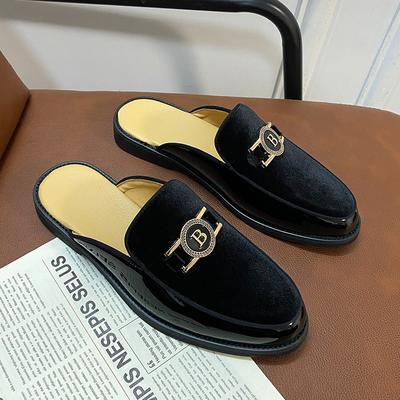 Mules pentru Bărbați Papuci din Piele Sandale de Var Mocasini Stil Deschis Pantofi Semi-Plati Sandale Casual Papuci cu Cataramă Metalică Mocasini Mărime Mare 47