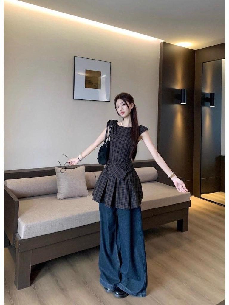 Women's Summer Sweet & Spicy Plaid A-Line Dress: Waist-Cinching, Pleated, Retro Style