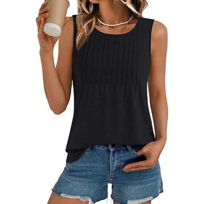 

Spring and Summer Fashionable Pleated Sleeveless Women’s Camis & Tank Tops S чорний