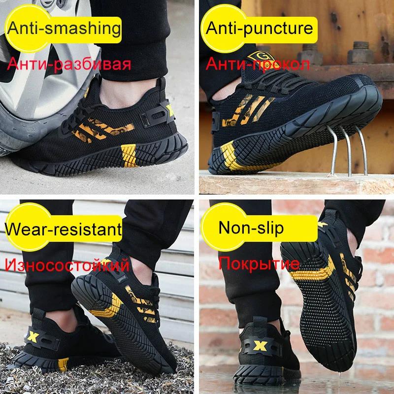 Breathable Men's Work Safety Shoes Boots Steel Toe Cap Casual Men's Boots Work Indestructible Shoes Anti-Smashing Work Sneakers