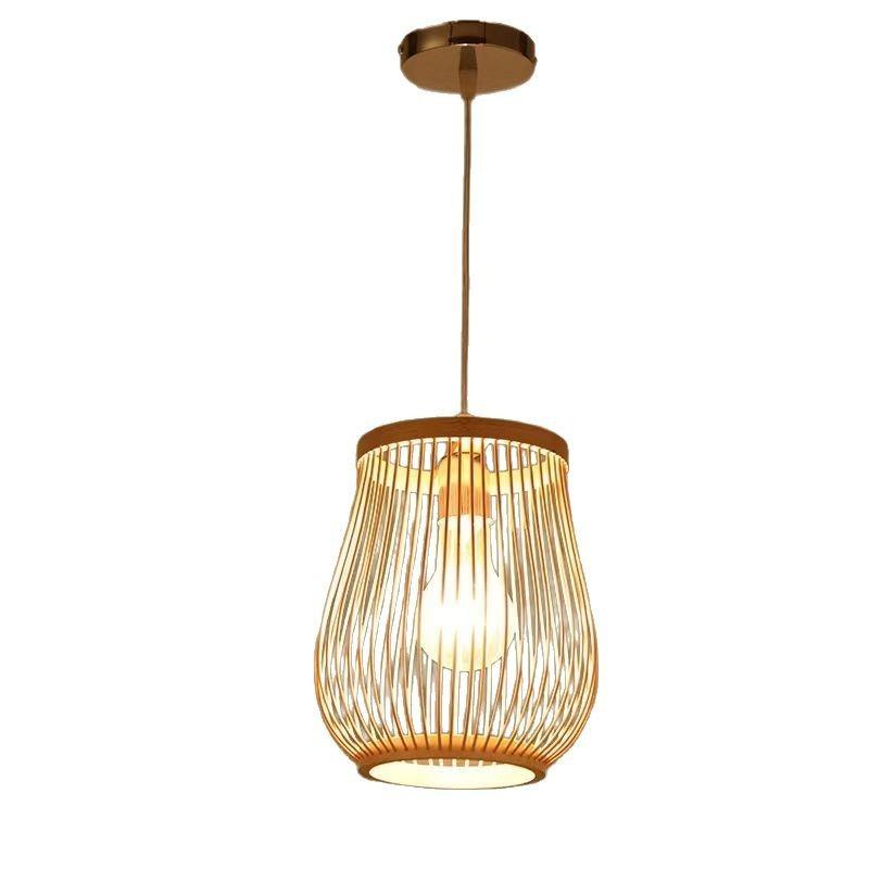 Rattan Bamboo Lantern Pendant Lamps Natural Retro Restaurant Hanging Light Hand-Woven Bamboo Lampshades E27 Lighting Fixtures