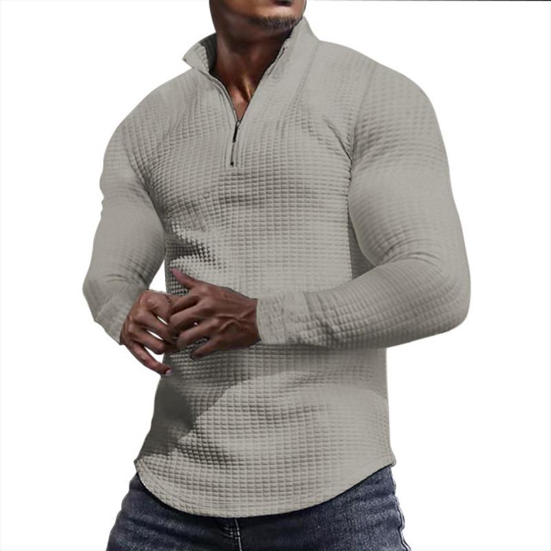 Men's Spring and Autumn Small Checkered Sweater Stand-up Collar Half-section Zipper Long-sleeved Jacquard Men's Tops Are Trendy and Versatile