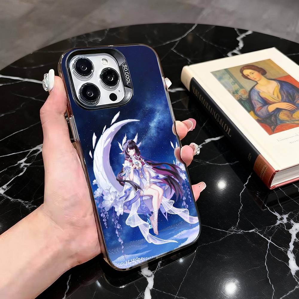 G-Genshin l-Impact Girl Columbina-gic Phone Case For iPhone 17,16,15,14,13,12,11 Plus,Pro Max,Colored Silver Plated Inside Cover