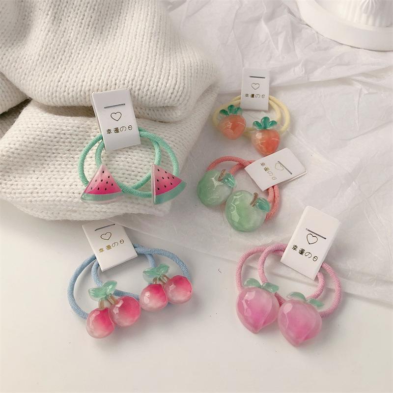 10PCS Children's Carrot Headband, Korean Cute Fruit Headband, Baby Tie Hair Rubber Band, Cherry Hair Rope, Hair Loop