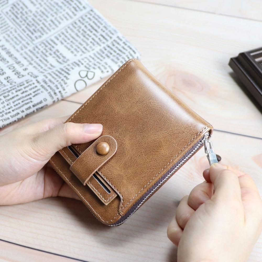Multifunctional Business Card Bag External PU Leather Card Holder Casual Men Short Wallet  Outdoor
